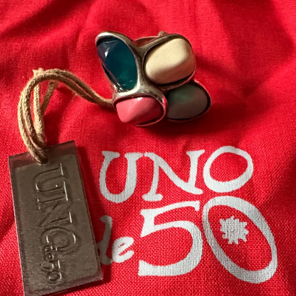 UNO de 50 Colorful Stone Cluster Ring , New